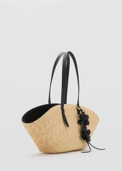 Mango Natural Fibre Basket With Flower Charm Beige In Sand