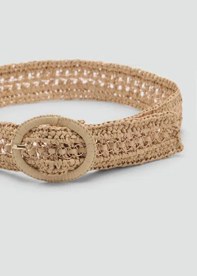 Mango Natural Fibre Belt With Buckle Beige