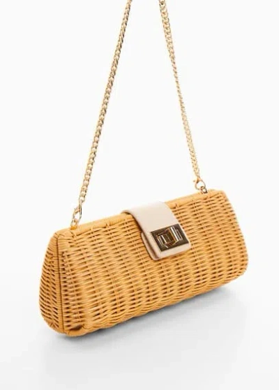 Mango Natural Fibre Clutch Bag Ecru In Light Beig