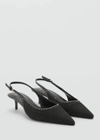 Mango Natural Fibre Kitten-heel Shoes Black
