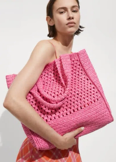 Mango Natural Fibre Shopper Bag Pink