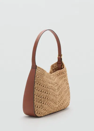 Mango Sac Porté Épaule Fibre Naturelle Marron Moyen - Femme - Taille Unique -  In Brown