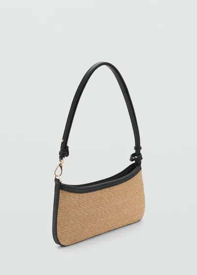 Mango Natural Fibre Shoulder Bag Black In Noir