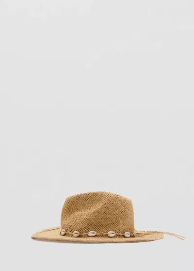 Mango Natural-fiber Hat With Shells In Brown