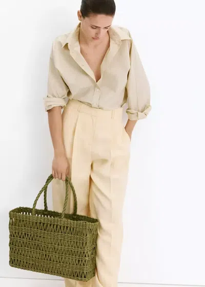Mango Natural-fiber Tote Bag In Khaki