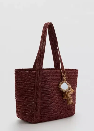 Mango Natural-fiber Tote Bag In Burgundy