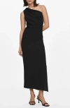 Mango Asymmetrical Dress With Side Slit Black In Black