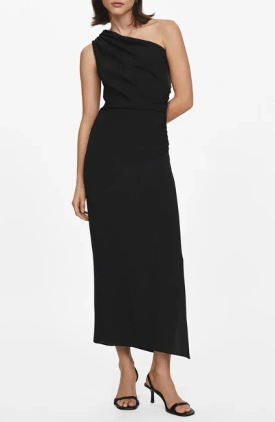 Mango Naty Ruched One-shoulder Maxi Dress In Black