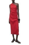 Mango Lyocell Dress With Asymmetrical Neckline Red In Red