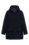 Mango Navy Hooded Wool Blend Car Coat In Dark Navy