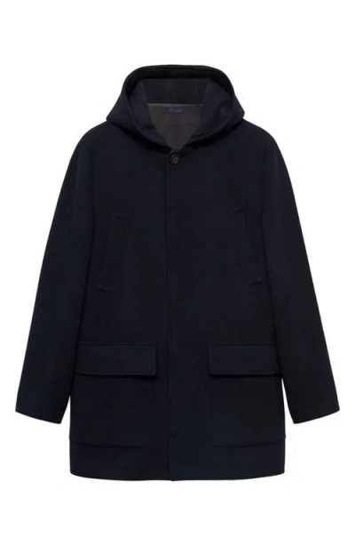 Mango Navy Hooded Wool Blend Car Coat In Dark Navy