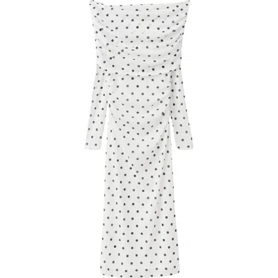 Mango Nevado Vestido Dot Off The Shoulder Long Sleeve Midi Dress In White