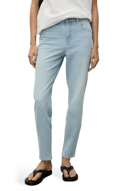 Mango Newmom Comfort High Waist Straight Leg Jeans In Light Blue
