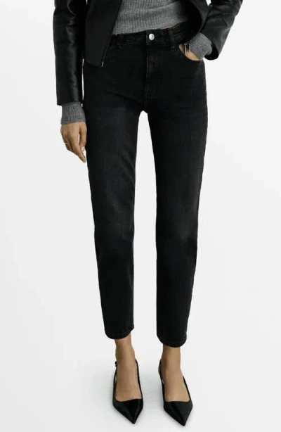 Mango Newmom Comfort High Waist Straight Leg Jeans In Black Denim