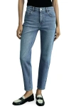 Mango Newmom Comfort High Waist Straight Leg Jeans In Medium Blue