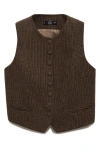 Mango Check Wool Suit Gilet Brown In Brown