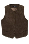 Mango Nimes Microcheck Waistcoat In Brown