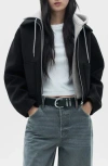 Mango Hooded Combination Jacket Black