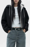 Mango Hooded Combination Jacket Black In Black