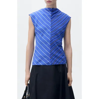 Mango Noeli Colorblock Stripe Funnel Neck Top In Blue