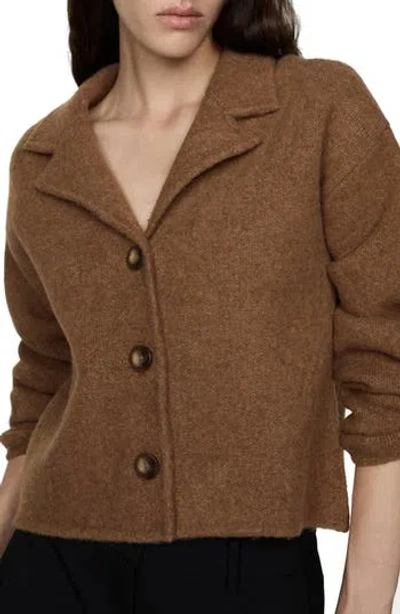 Mango Notch Collar Crop Knit Jacket In Brown