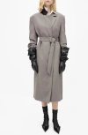 Mango Belted Double Breasted Coat Grey In Grey