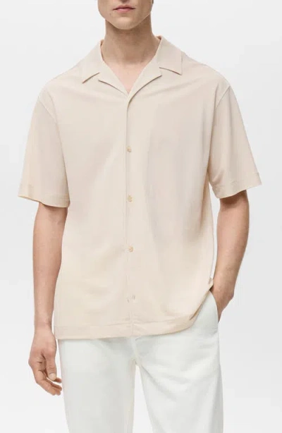 Mango Notched Collar Button-up Shirt In Beige