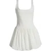 Mango Nube Mixed Media Stretch Cotton Bubble Hem Minidress In Natural White