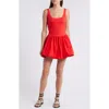 Mango Nube Mixed Media Stretch Cotton Bubble Hem Minidress In Red