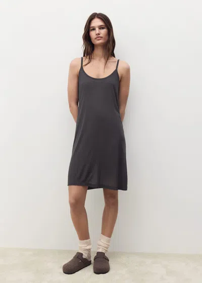 Mango Micro-modal Nightgown With Straps Charcoal In Gray