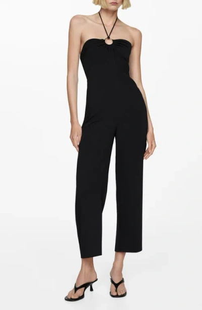 Mango O-ring Halter Straight Leg Jumpsuit In Black
