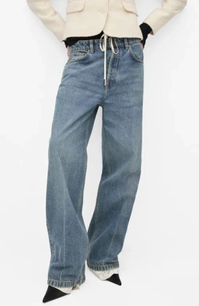 Mango Odette Wide Leg Jeans In Medium Blue