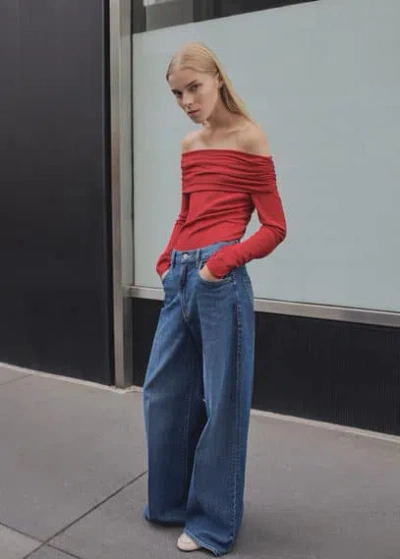Mango Off Shoulders Blouse Red