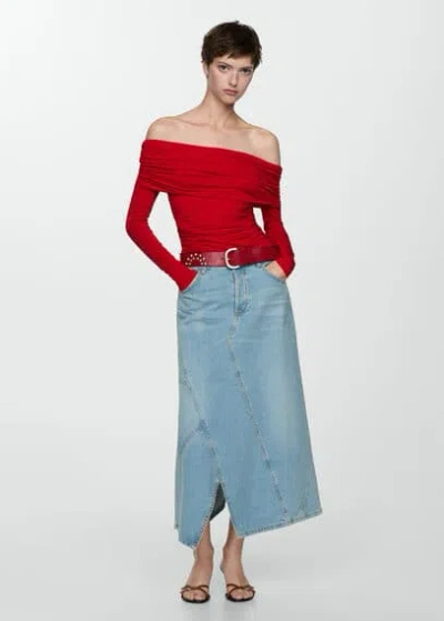 Mango Off Shoulders T-shirt Red In Rouge