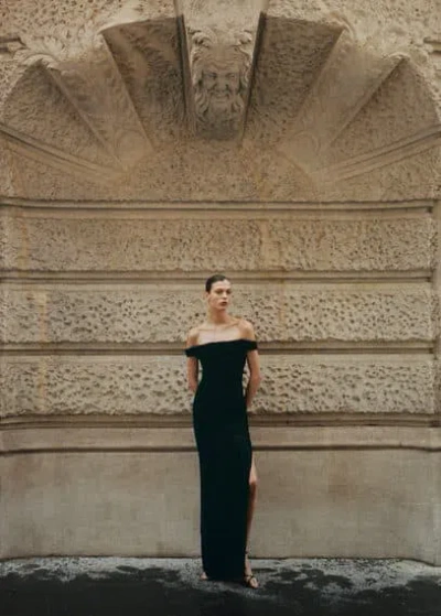 Mango Off-the-shoulder Corset Tulle Dress Black