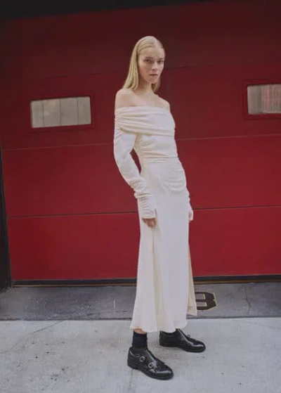 Mango Off-the-shoulder Draped Dress White