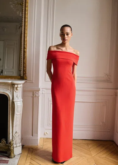 Mango Off-the-shoulder Dress With Slit Detail Red In Rouge