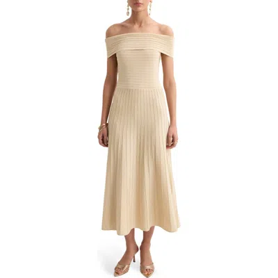 Mango Off The Shoulder Flared Sweater Dress In Nude