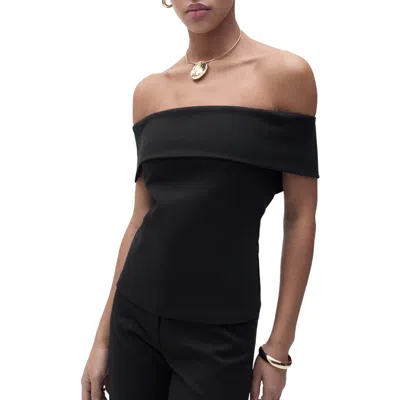 Mango Off The Shoulder Knit Top In Black