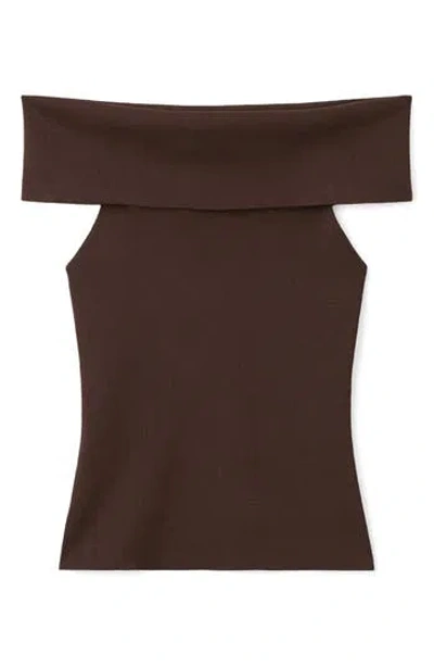 Mango Off The Shoulder Knit Top In Chocolate