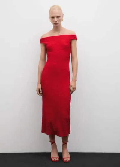 Mango Off-the-shoulder Long Dress Red In Rouge
