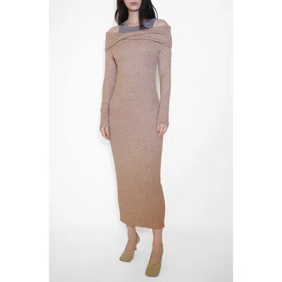 Mango Off The Shoulder Long Sleeve Sweater Dress In Beige