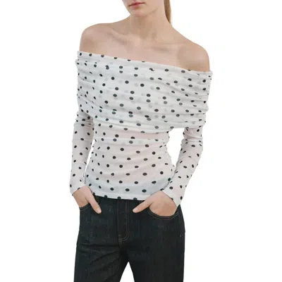 Mango Off The Shoulder Long Sleeve Top In White