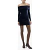 Mango Off-the-shoulder Velvet Dress Night Blue In Night Blue