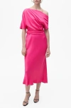 Mango Off The Shoulder Midi Dress In Pink