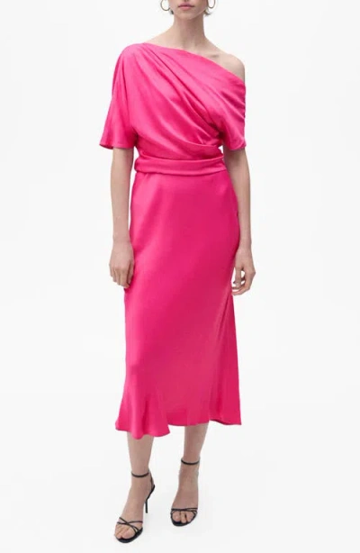 Mango Off The Shoulder Midi Dress In Pink