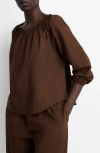 Mango Cotton Blouse With Gathered Neck Brown In Brown