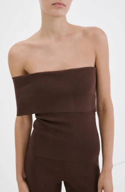 Mango Off The Shoulder Rib Top In Brown