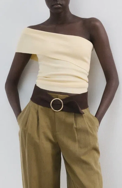 Mango Off The Shoulder Rib Top In White