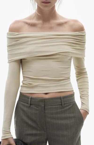 Mango Off The Shoulder T-shirt In Sand